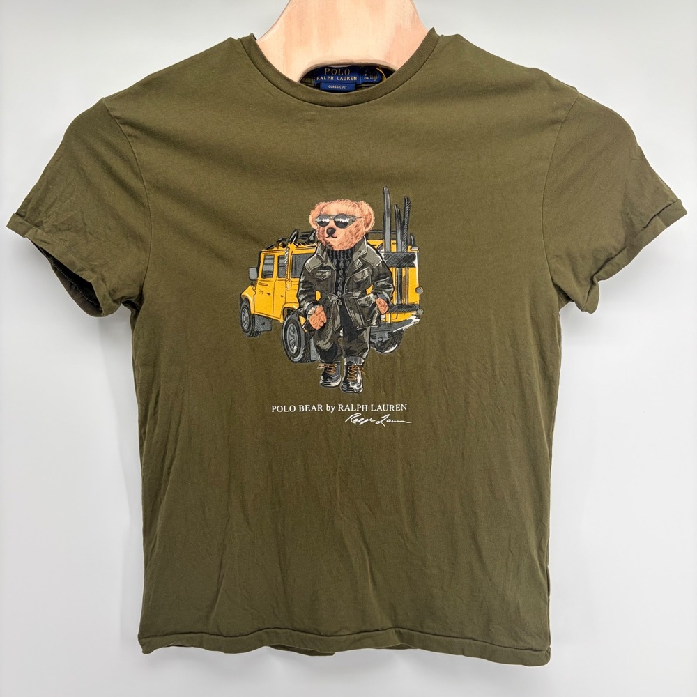 Polo Ralph Lauren Polo Bear T-Shirt Mens Small Olive Green Ski SUV Graphic Tee